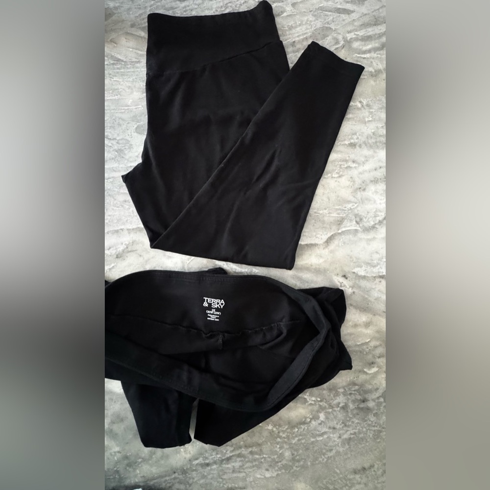 2 Pairs! Terra & Sky Women's Plus Size Black Legging High Rise 2X 20W-22W